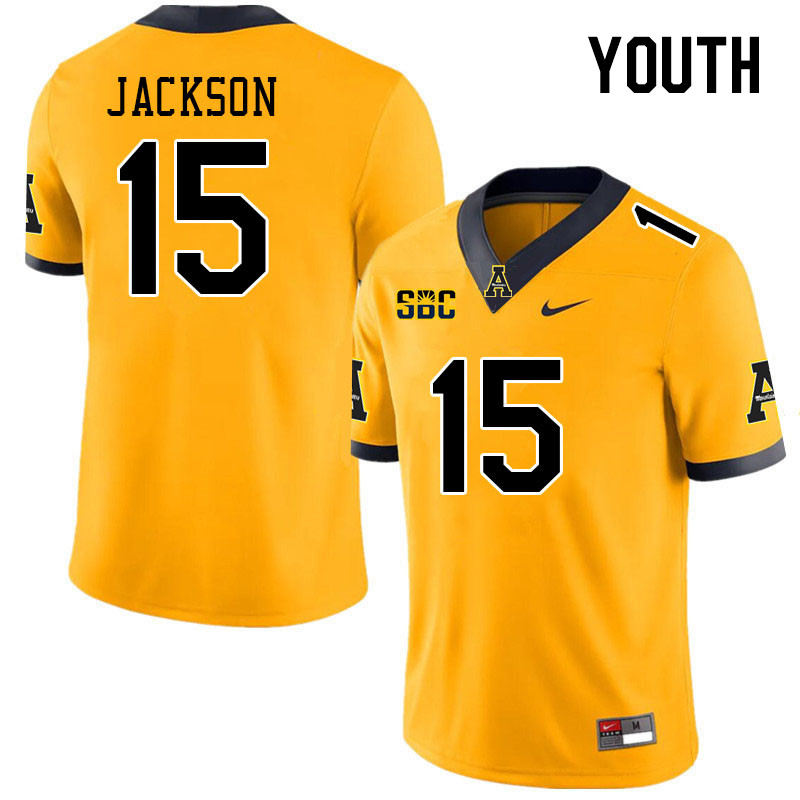 Youth #15 Makai Jackson Appalachian State Mountaineers College Football Jerseys Stitched Sale-Gold - Click Image to Close